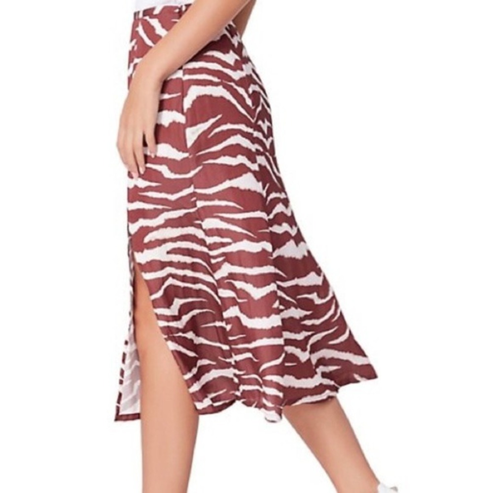 Paige Larsa Cherrywood Cream Slit Midi Skirt Y2k Animal Print Old Money